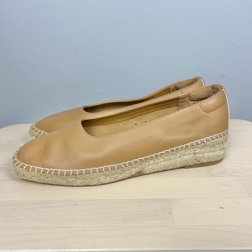 EVERLANE Leather Espardille Flats Size 8.5 Square‎ Toe Camel Tan